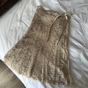 Dainty Beige Lace Skirt with Satin Waistband Tie